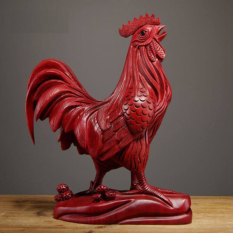 Woodworking Tv - Large Red Sandalwood Carved Rooster Ornament