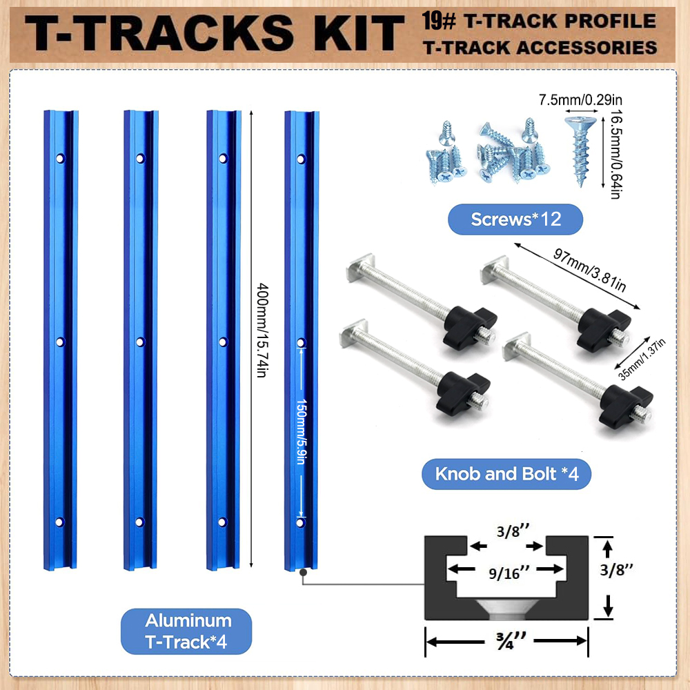 Woodworking Routers - Woodworking 19# T-track Kit and Accessories